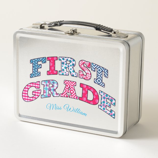 First Grade Personalized Metal Lunch Box Back to S (Devant)