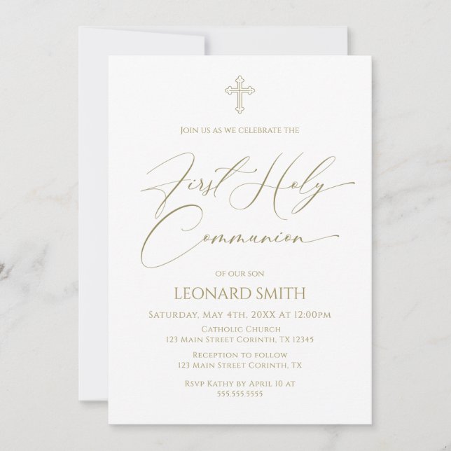 First Holy Communion gold Invitation (Devant)