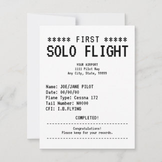 First Solo Flight Congratulations Flat Card