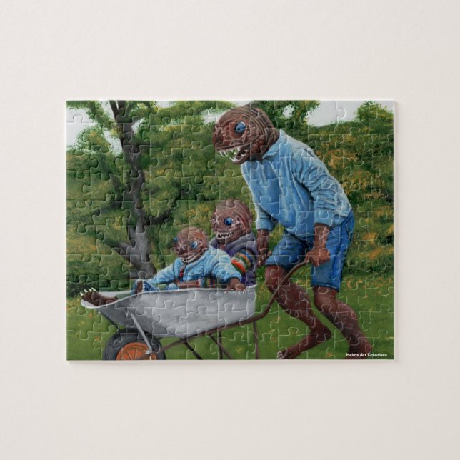 Fish Man Fall Amusant Imaginaire Art Petit Puzzle (Horizontal)