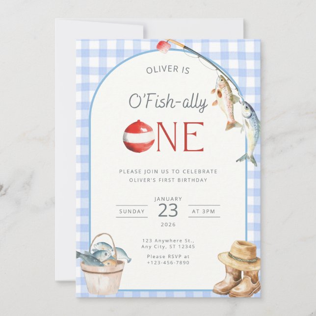 Fishing 1st Birthday Invitation O Fishally One  (Devant)