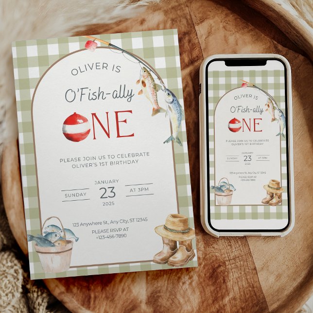 Fishing 1st Birthday Invitation O Fishally One  (Créateur téléchargé)