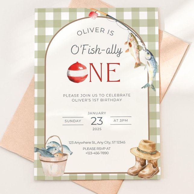 Fishing 1st Birthday Invitation O Fishally One Inv (Créateur téléchargé)