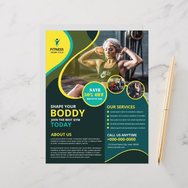 Fitness Club / Gym Flyer Modèle (Devant/Arrière en situation)