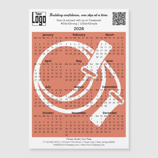 Fitness Logo QR-code Orange 2026 Calendar Magnet (Devant)