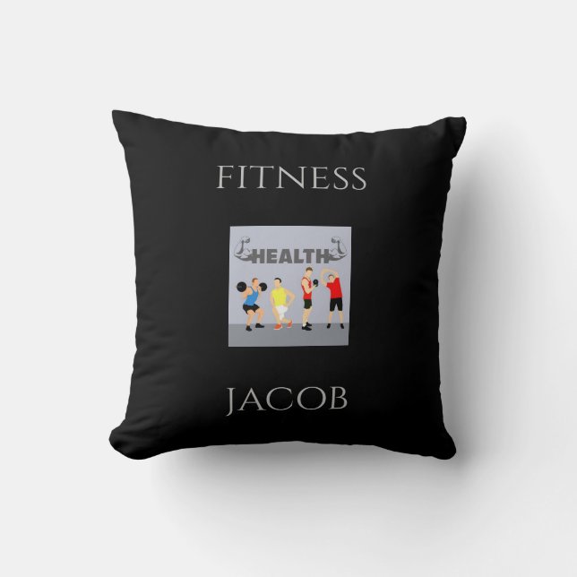 Fitness noir lancer oreiller avec nom personnalisé (Recto)
