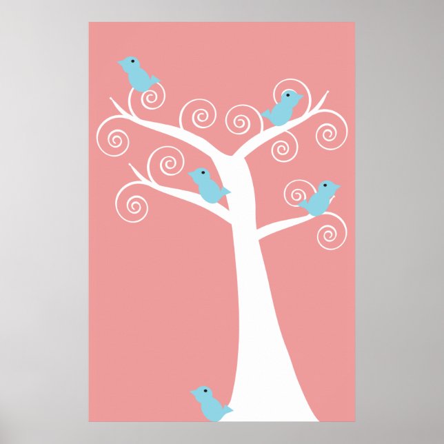 Five Blue Birds in a Tree Poster (Devant)