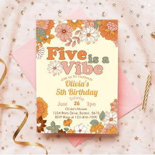 Five est une vibe Floral 5th Birthday Invitation