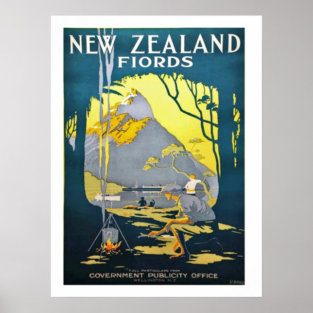 Fjords de Nouvelle-Zélande, affiche de voyage vint (Devant)