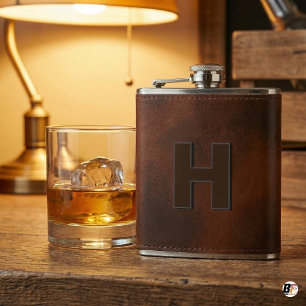 Flacon de hip en cuir marron personnalisé avec mon