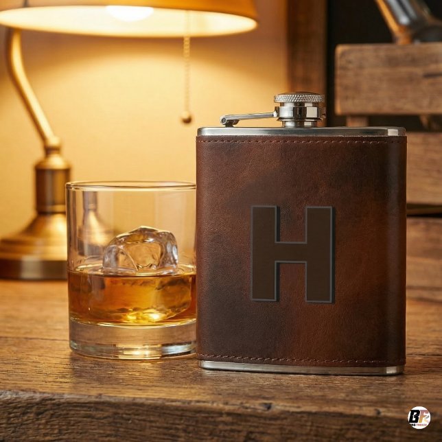 Flacon de hip en cuir marron personnalisé avec mon (Créateur téléchargé)