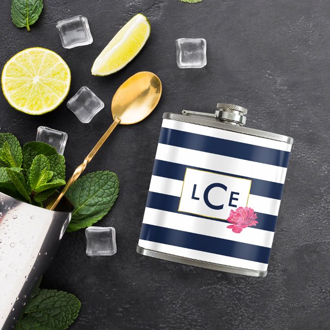 Flacon de monogramme de la marine et de pivoine ro (Créateur téléchargé)