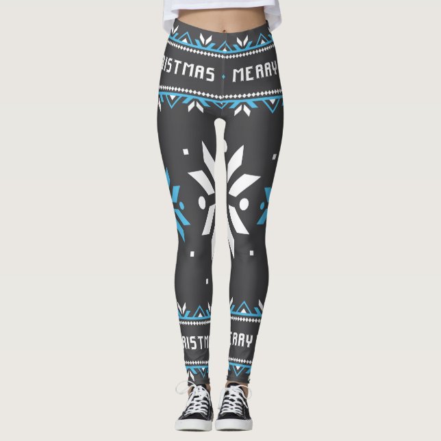 Flacon de neige noir/bleu pour Noël femmes Legging (Devant)