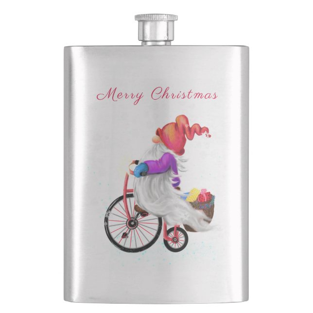 Flacon de Noël Bon Gnome avec Vélo et Cadeau (devant)