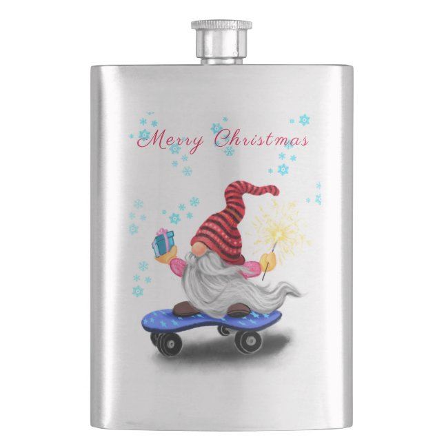 Flacon de Noël Gnome de patinage avec cadeaux (devant)