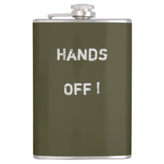 Flacon kaki classique "Hands Off" Texte> Flacon ha