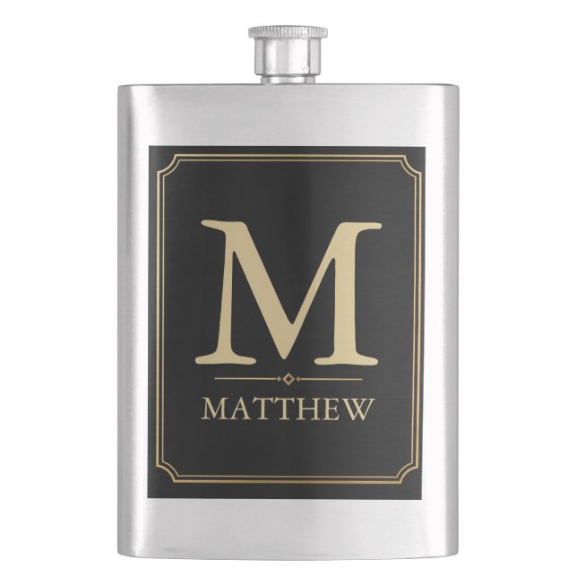 Flacon Luxueux Noir et Or Monogramme (devant)
