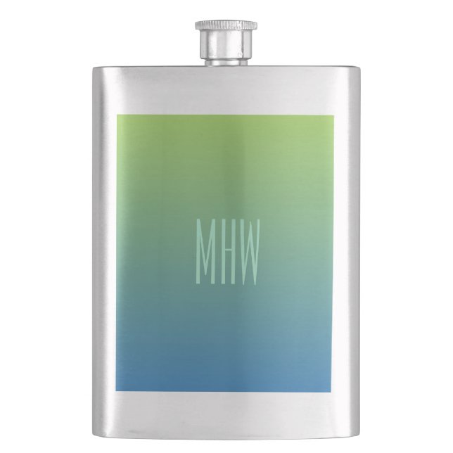 Flacon monogramme personnalisé Lime Blue Gradient (devant)