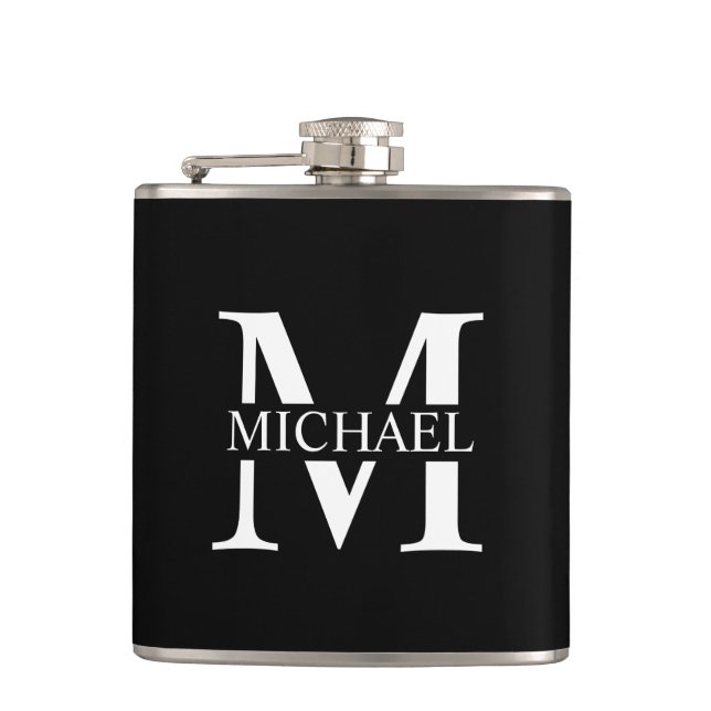Flacon personnalisé avec monogramme noir et nom (Devant)