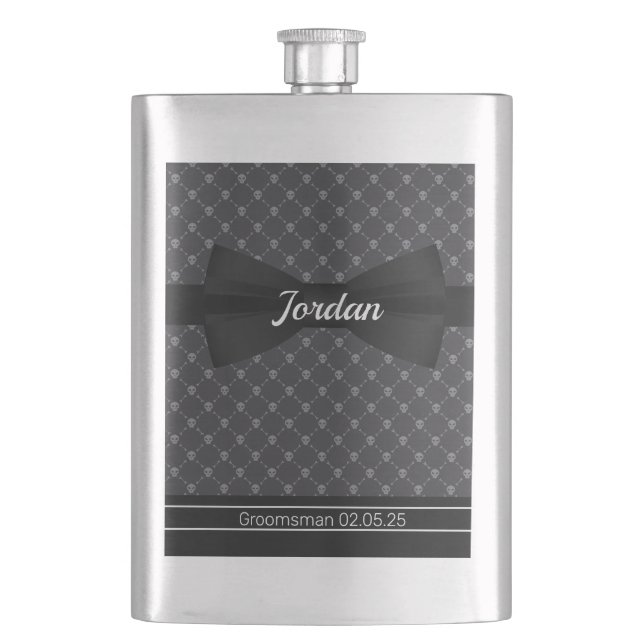 Flacon personnalisé avec noeud papillon et crânes (devant)