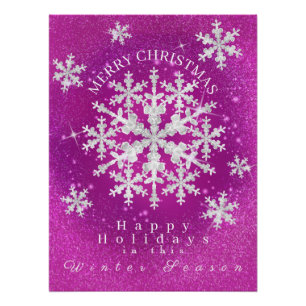 Flacons de neige Magenta Blanc brillant Poster