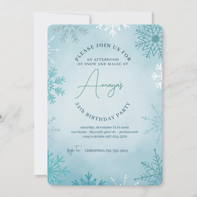 Flakes Frame Winter Birthday Bash Invitation (Devant)