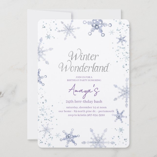 Flakes Frame Winter Birthday Bash Invitation (Devant)