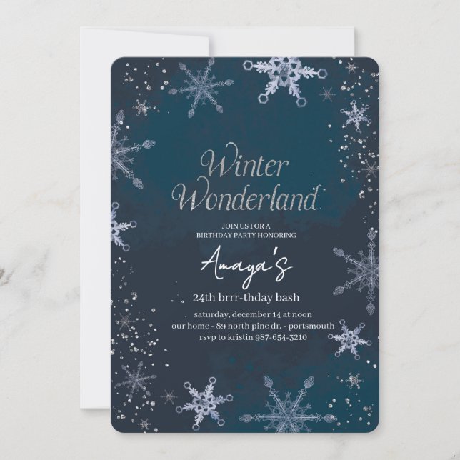 Flakes Frame Winter Birthday Bash Invitation (Devant)