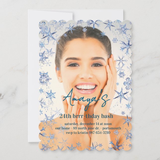 Flakes Frame Winter Birthday Bash Invitation (Devant)