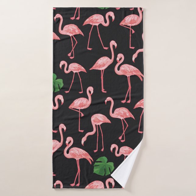 flamand avec motif feuille monstera palm.  (Serviette de bain)