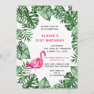 Flamant rose 21e fête d'anniversaire Invitation