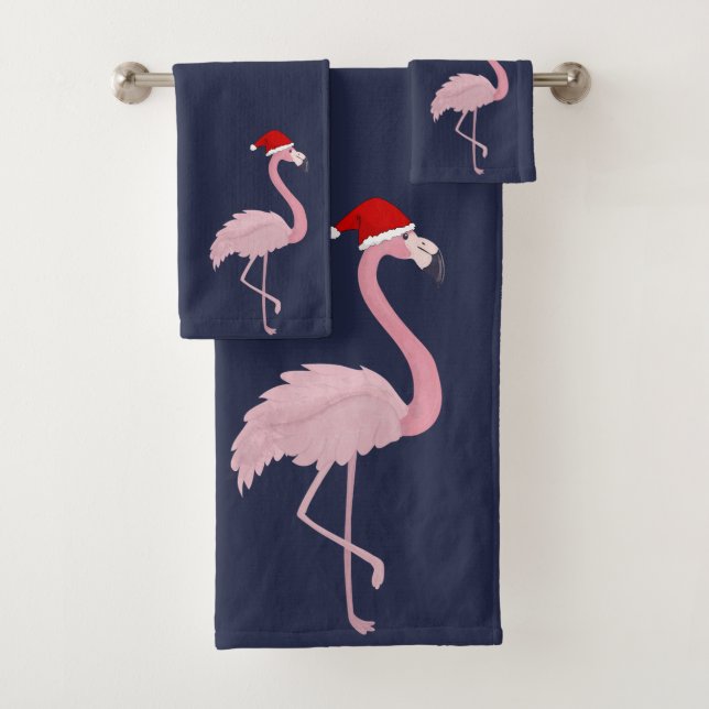 Flamant rose adorable avec chapeau de Père Noël, f (En situation)