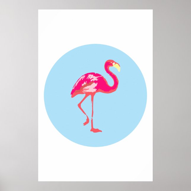 Flamant rose, affiche bleue, affiche tropicale, (Devant)