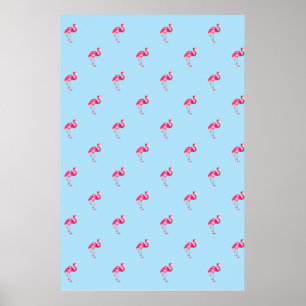 Flamant rose, affiche bleue, motif flamand, oiseau