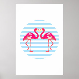 Flamant rose, affiche d'oiseaux, couleurs estivale