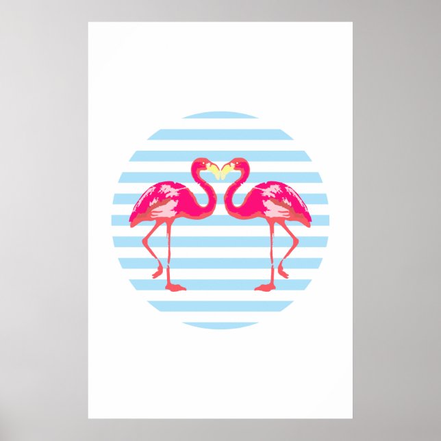 Flamant rose, affiche d'oiseaux, couleurs estivale (Devant)