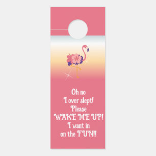 Flamant rose Affichette de porte coucher de soleil