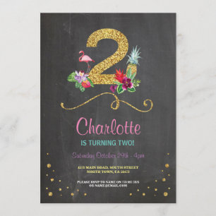 Flamant rose Aloha 2e 2 Anniversaire Invitation de