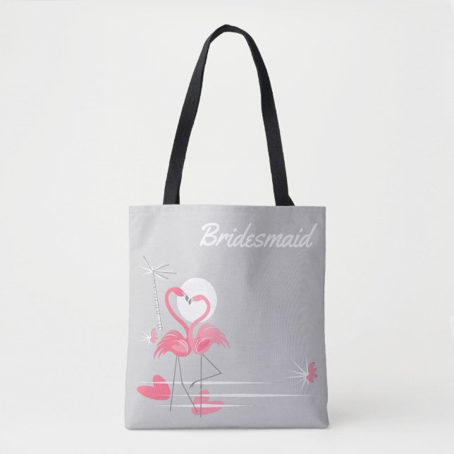 Flamant rose Amour côté Bridesmaid sac fourre-tout (Devant)