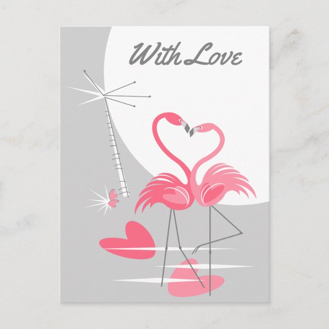 Flamant rose Amour Grande Lune avec carte postale  (Devant)