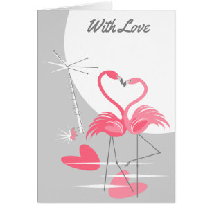 Flamant rose Amour Grande Lune avec texte d'amour