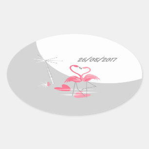 Flamant rose Amour Grande Lune Date autocollant ov