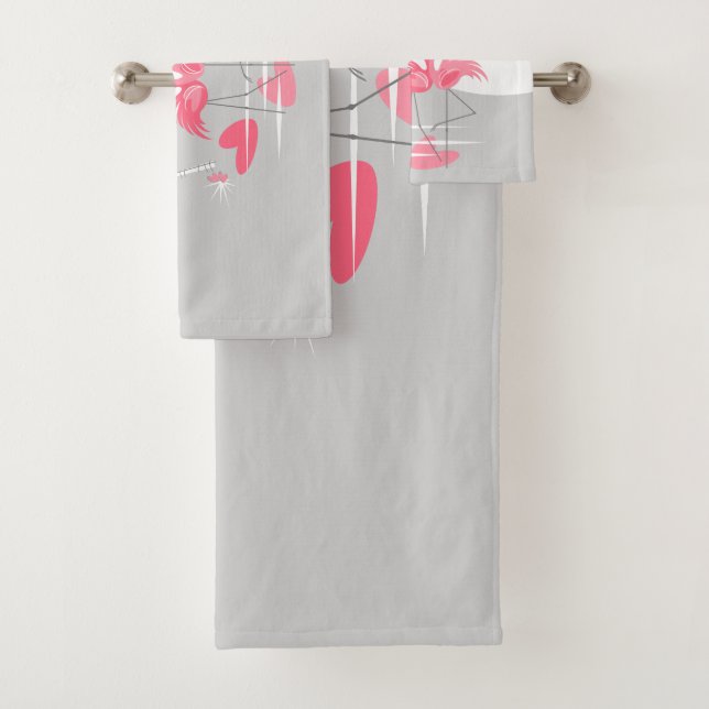 Flamant rose Amour Grande lune serviette ensemble  (En situation)