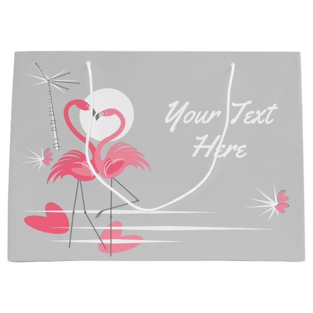 Flamant rose Amour Texte sac cadeau grand (Devant)