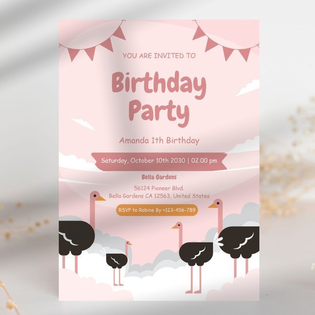 Flamant rose animal 1er anniversaire Invitation (Créateur téléchargé)