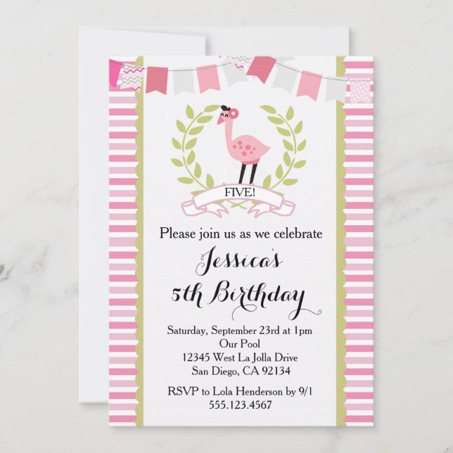 Flamant rose Anniversaire Fête Invitation (Devant)