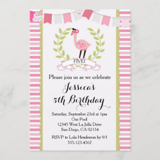 Flamant rose Anniversaire Fête Invitation