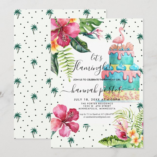Flamant rose Anniversaire Fête Invitation (Devant / Derrière)