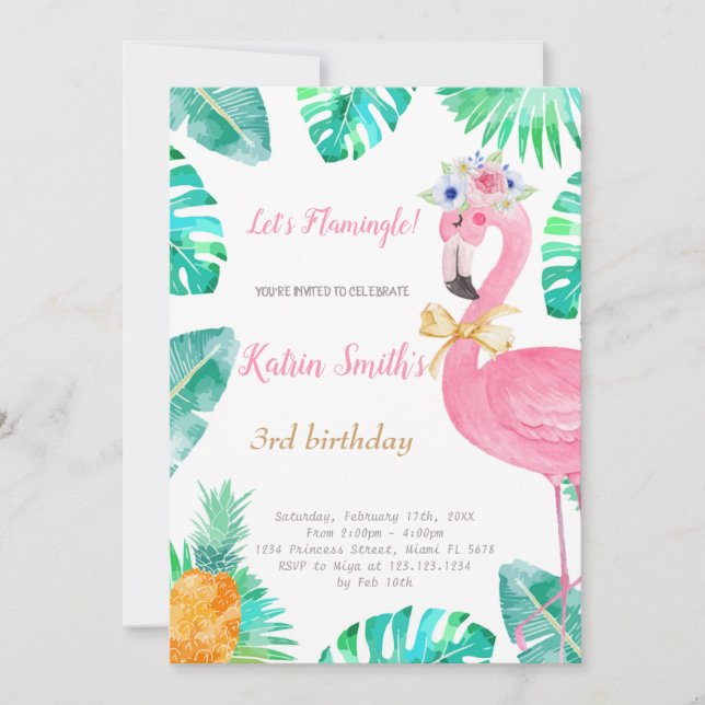 Flamant rose anniversaire Invitation (Devant)