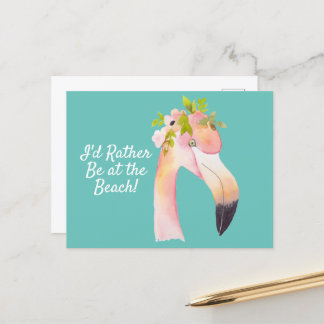 Flamant rose aquarelle - carte postale à la plage